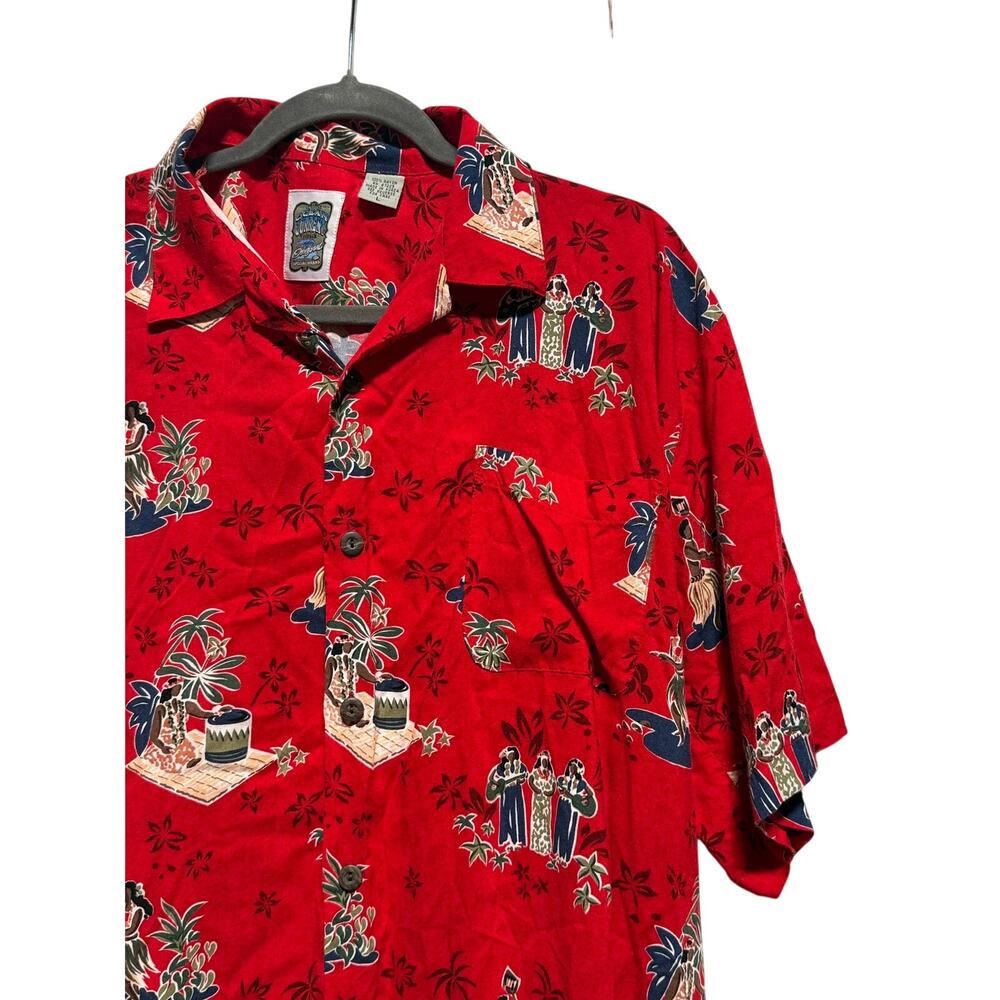 Ocean Current Hawaiian Shirt Men's Large Red Short Sleeve Button Down